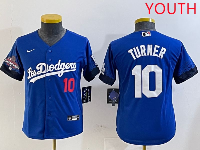 Youth Los Angeles Dodgers 10 Turner Blue City Edition 2025 Nike MLB Jersey style 3